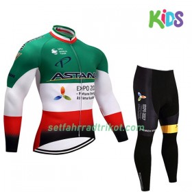 Radbekleidung Radtrikot Langarm + Lang Radhose 2017 Astana Pro Team Kinder N004